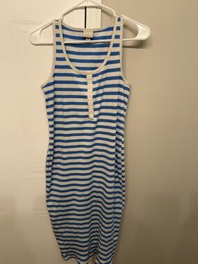 a new day Blue & White Striped Ribbed Tank Midi Dress